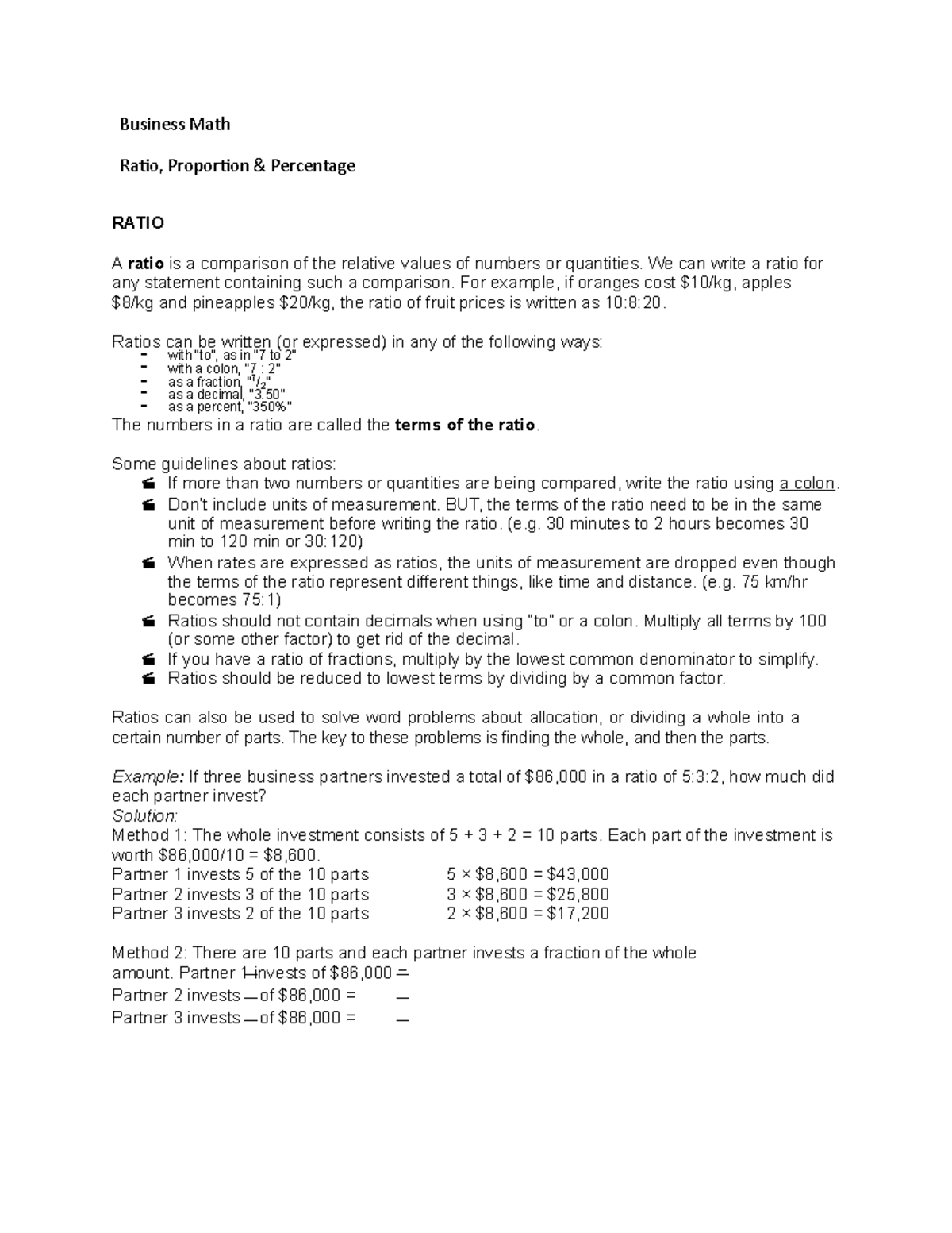 RPP - This is coursework for Business Math. Their are problems and ...