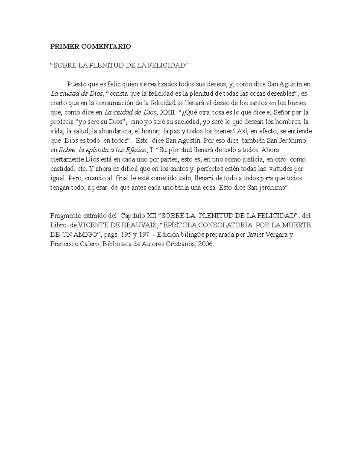 Práctico comentario de texto PRIMER COMENTARIO “SOBRE LA PLENITUD