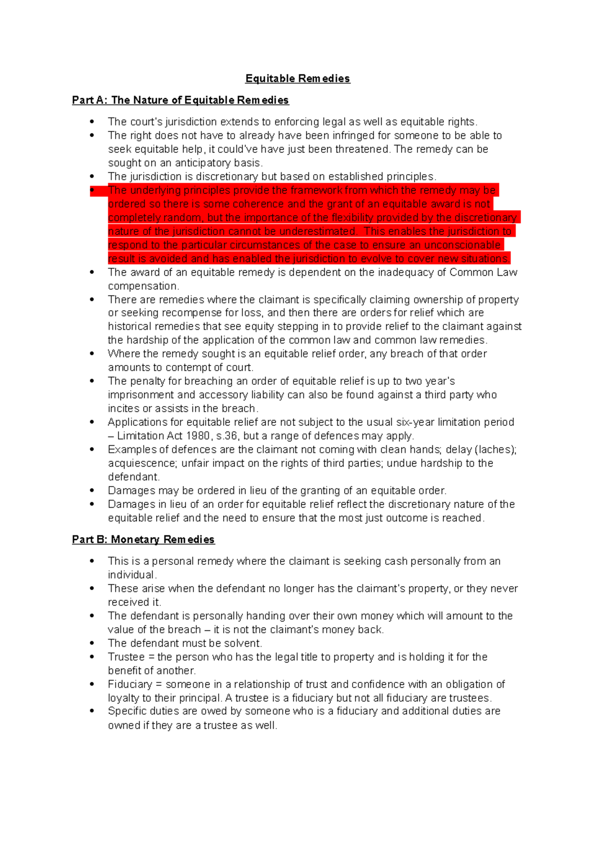 Equitable Remedies Equitable Remedies Part A The Nature of Equitable