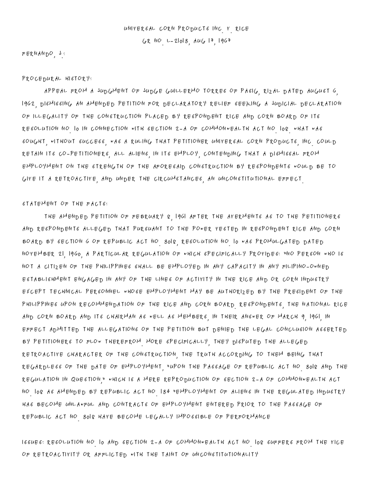 CASE Brief 3 ALA NOTE UNIVERSAL CORN PRODUCTS INC. V. RICE GR NO. L