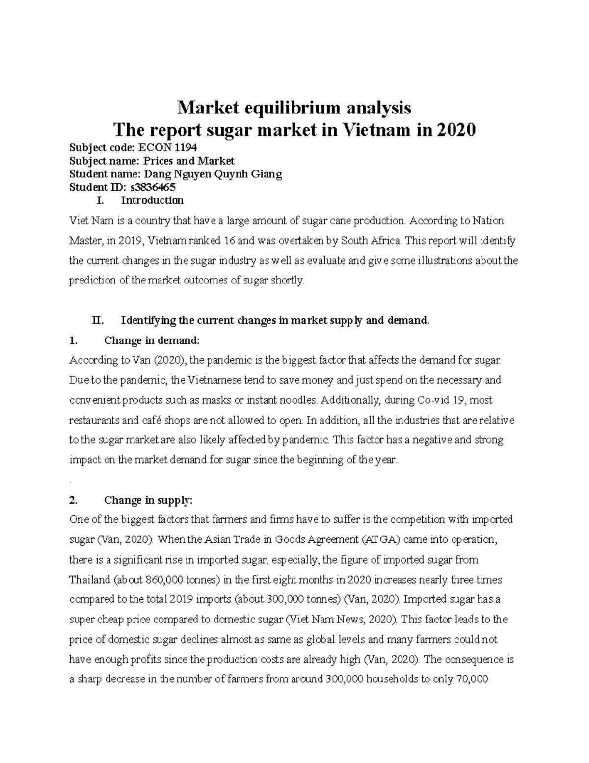 Assignment 1 ECON1194 Giang S3836465-2-2 - Price and Market - RMIT ...