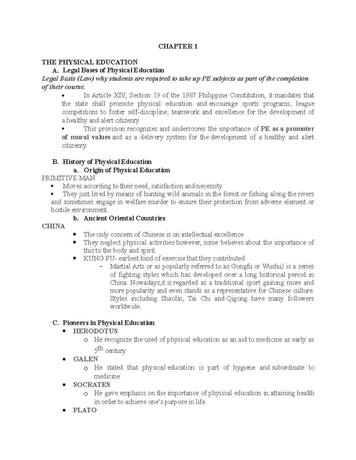 Chapter 1 - Lecture notes 1 - Physical Activities towards Health and ...