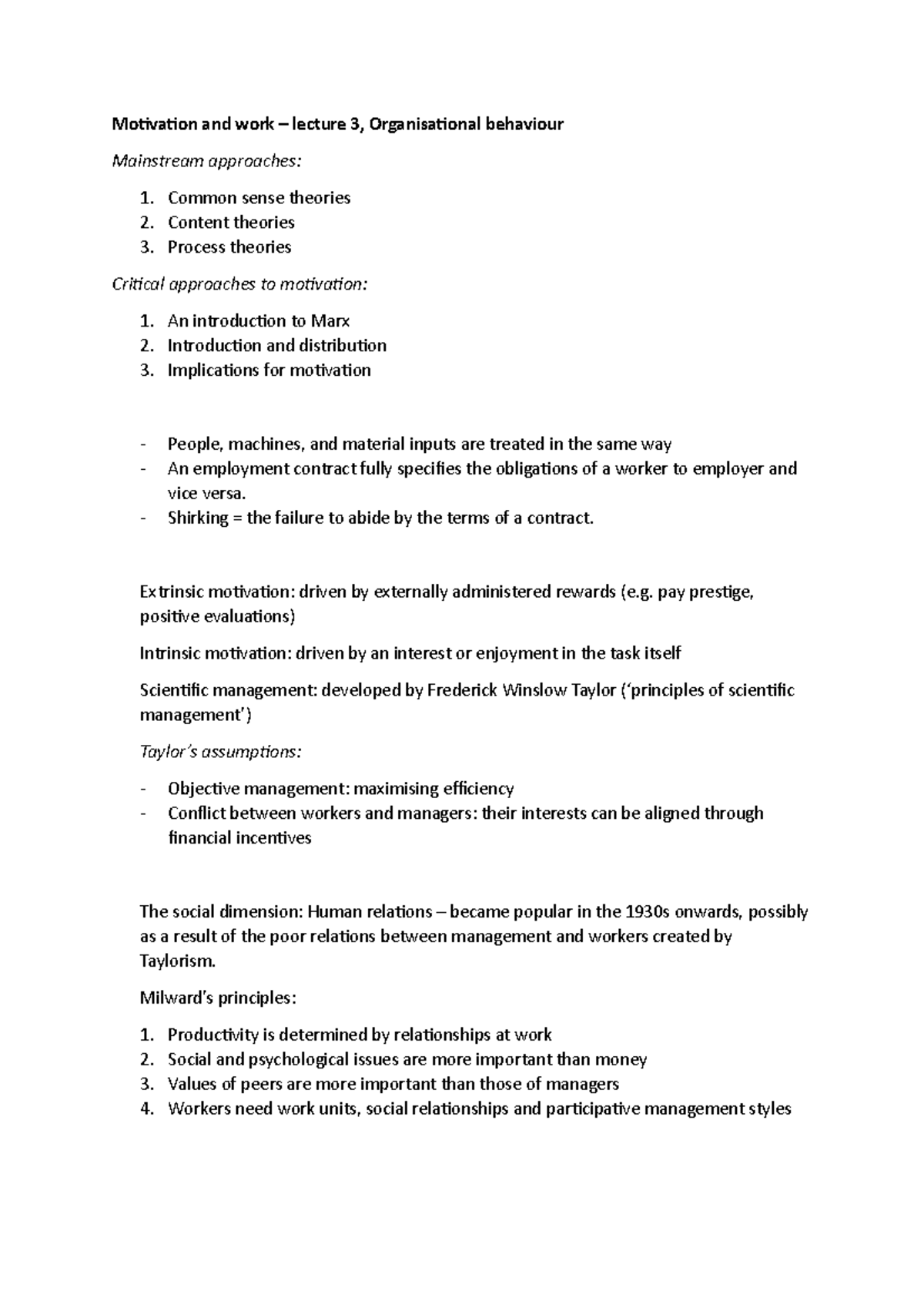 Motivation and work (lecture 3) - Motivation and work – lecture 3 ...