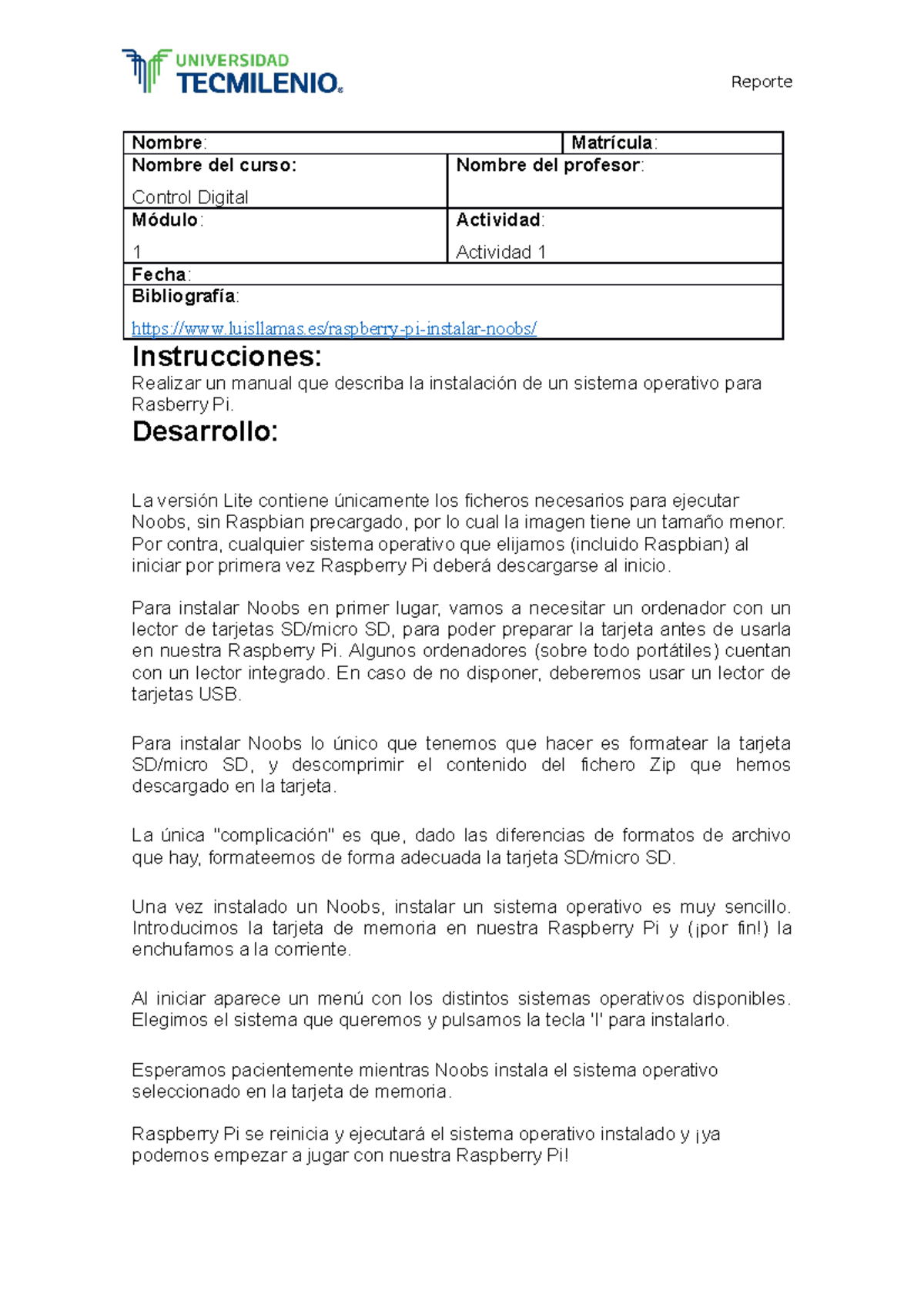 Actividad 1 - Act 1 - Reporte Nombre: Matrícula: Nombre del curso ...
