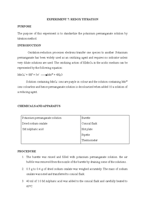 Lab Report Experiment 8 (chm421) - Faculuty Of Applied Science 