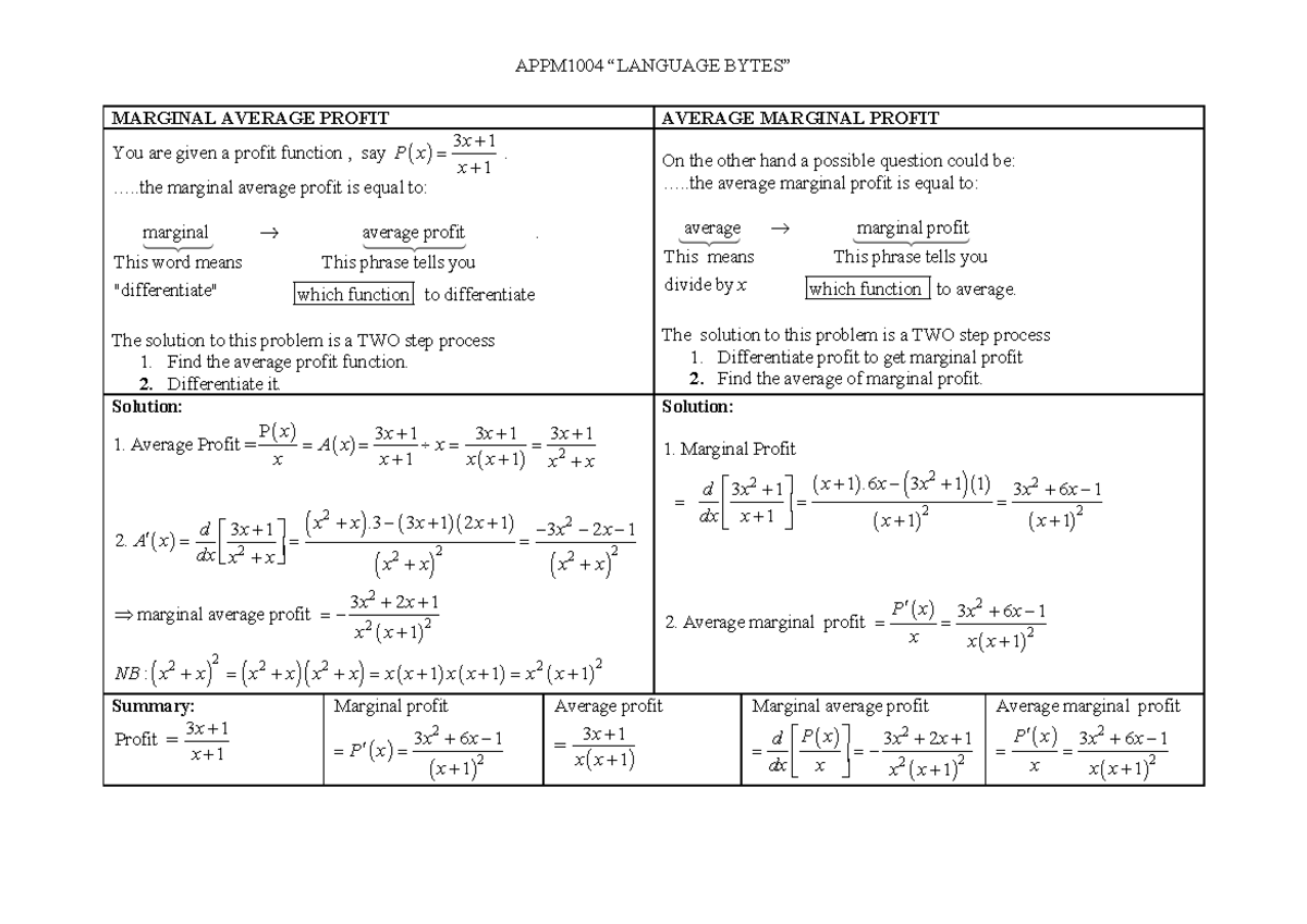 ‘Marginal Average’ vs ‘Average Marginal’ - APPM1004 ³/$18$(