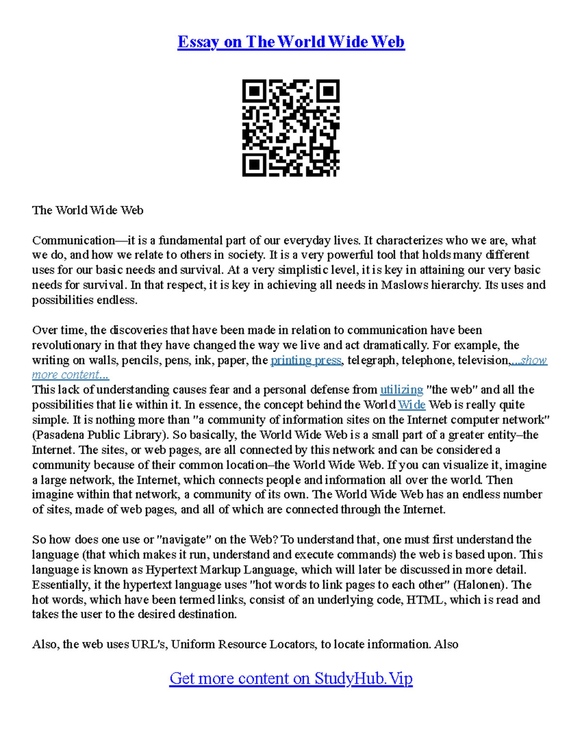 World Wide Web Essay - Essay On The World Wide Web The World Wide Web ...