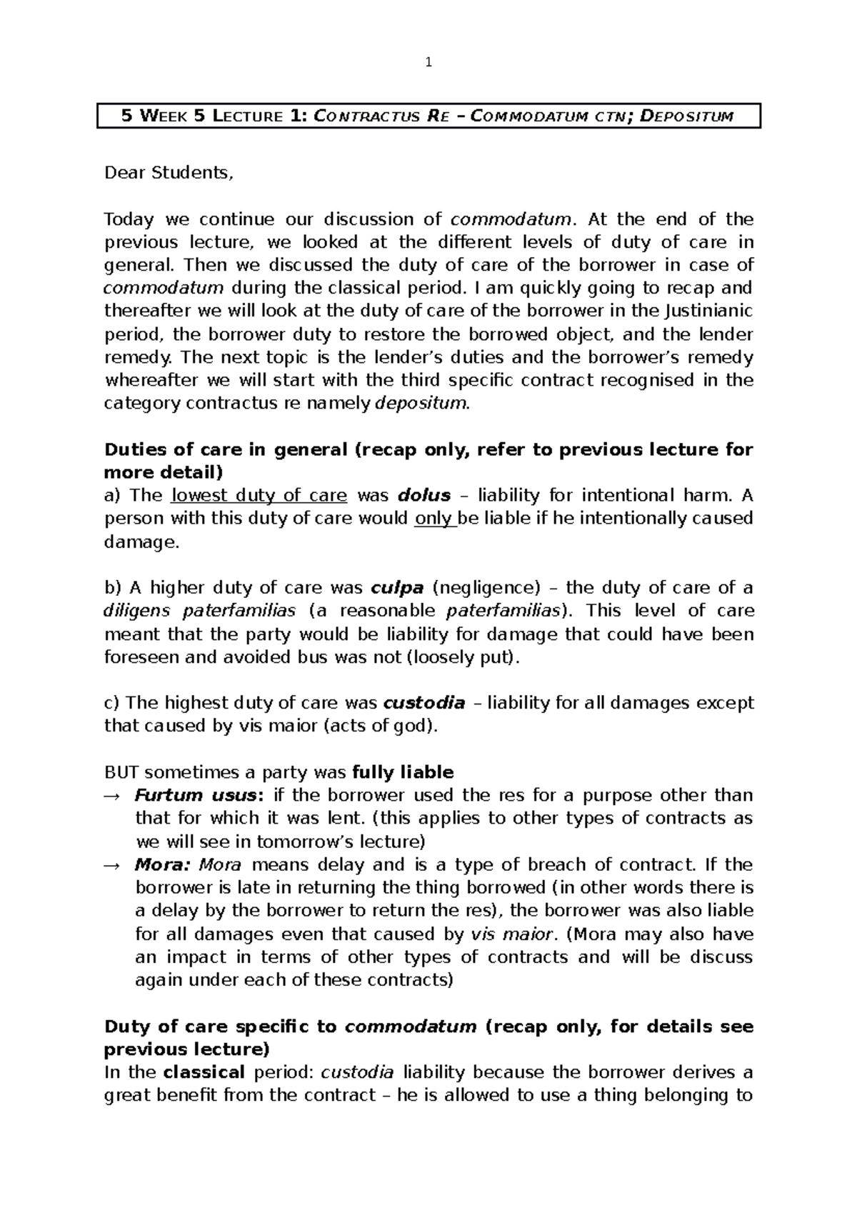 WEEK 5 Lecture 1 - roman law notes on the terms work. - 5 WEEK 5 ...