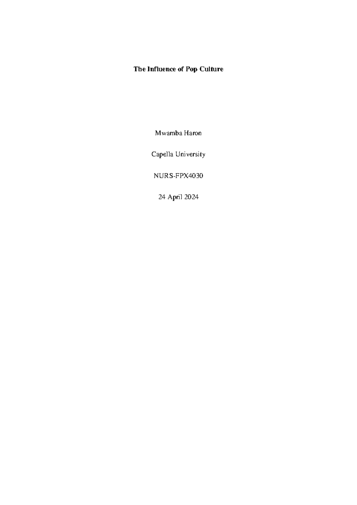 The Influence of Pop Culture - The Influence of Pop Culture Mwamba ...