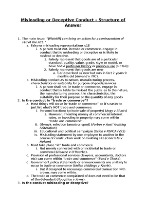 Misleading Or Deceptive Conduct Structured Answer The Main Issue Can Bring An Action For A Studocu