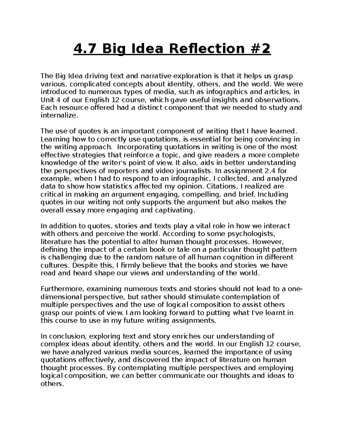 Big Idea Reflection 2 - 4 Big Idea Reflection The Big Idea driving text ...