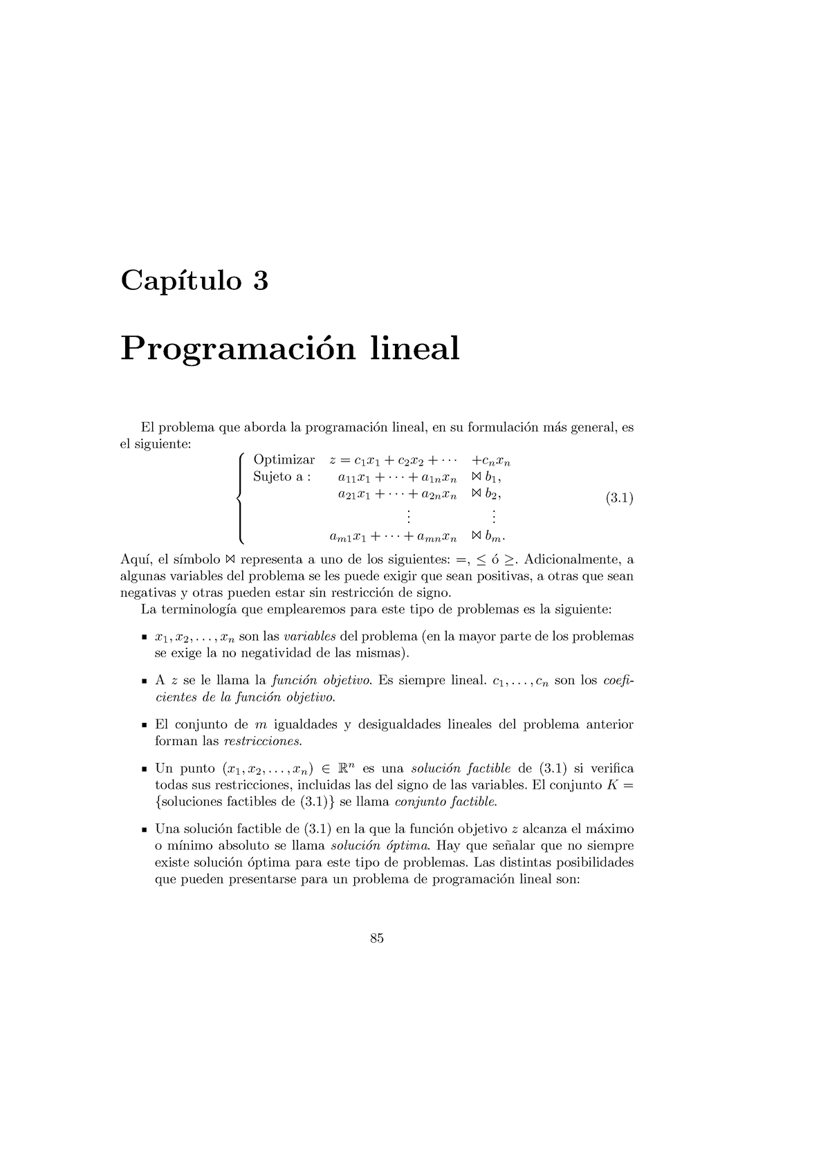 Matemáticas Empresariales II Programación Lineal - Cap ́ıtulo 3 ...