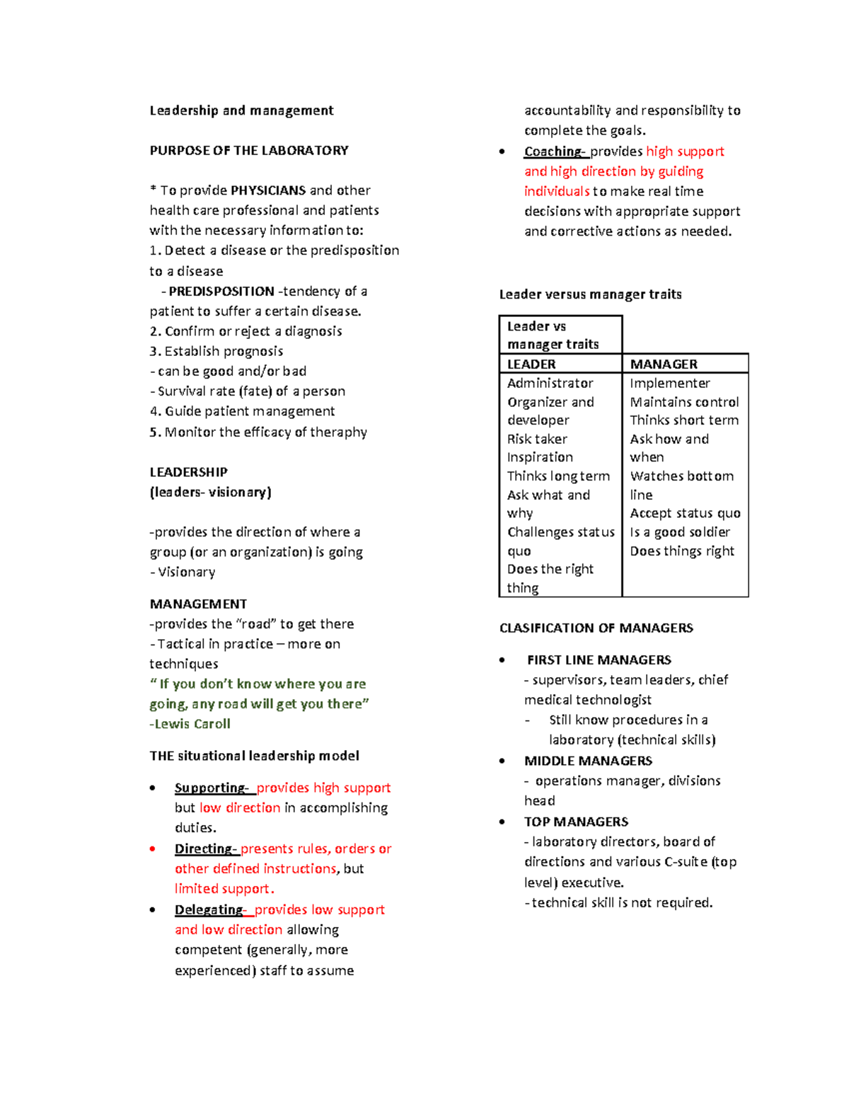 Leadership and management lab design and service models and regulation ...