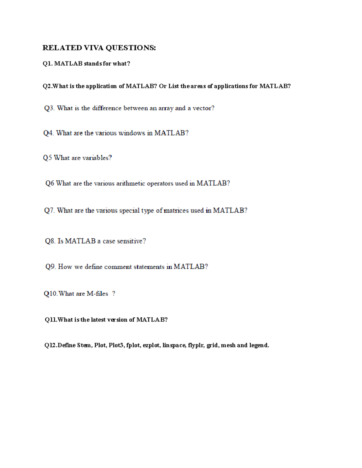 VIVA Questions 126372451 RELATED VIVA QUESTIONS Q1. MATLAB stands