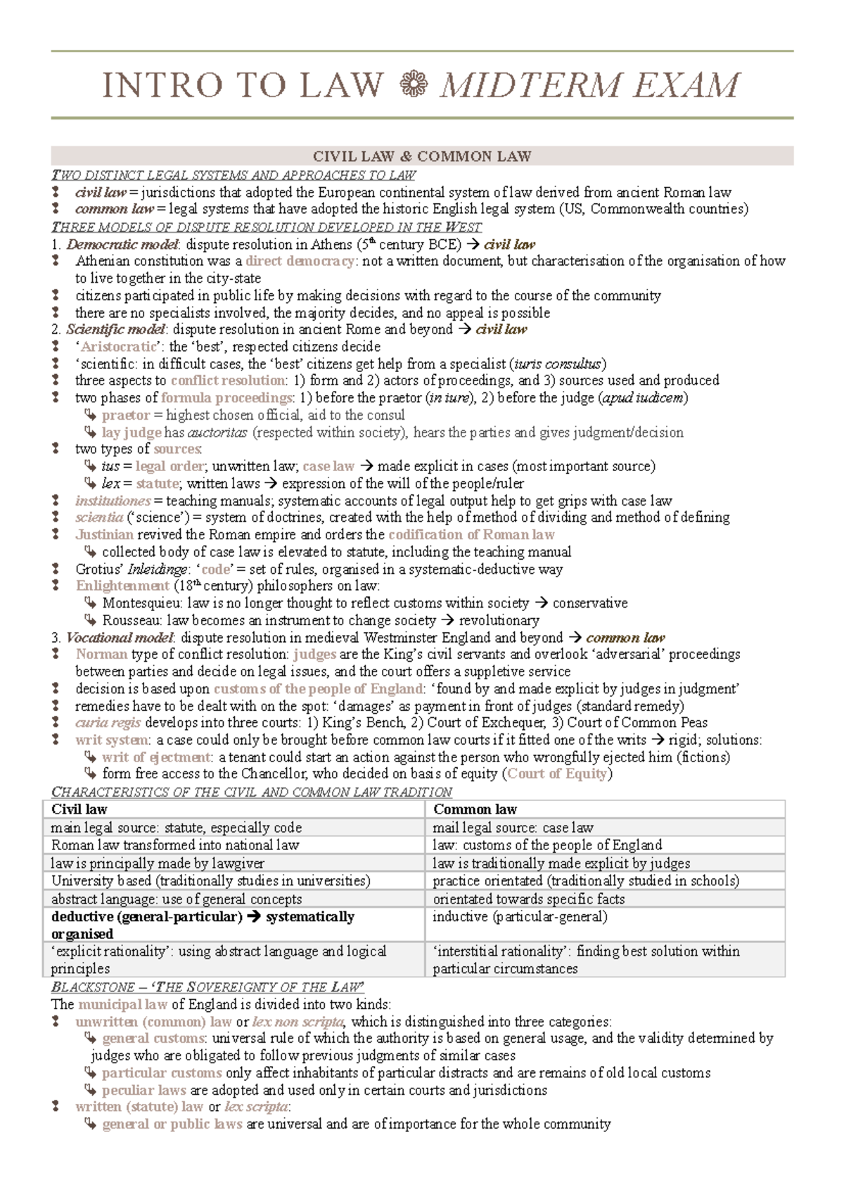 Introduction To Law UCSSCLAW12 Midterm Summary - INTRO TO LAW MIDTERM ...