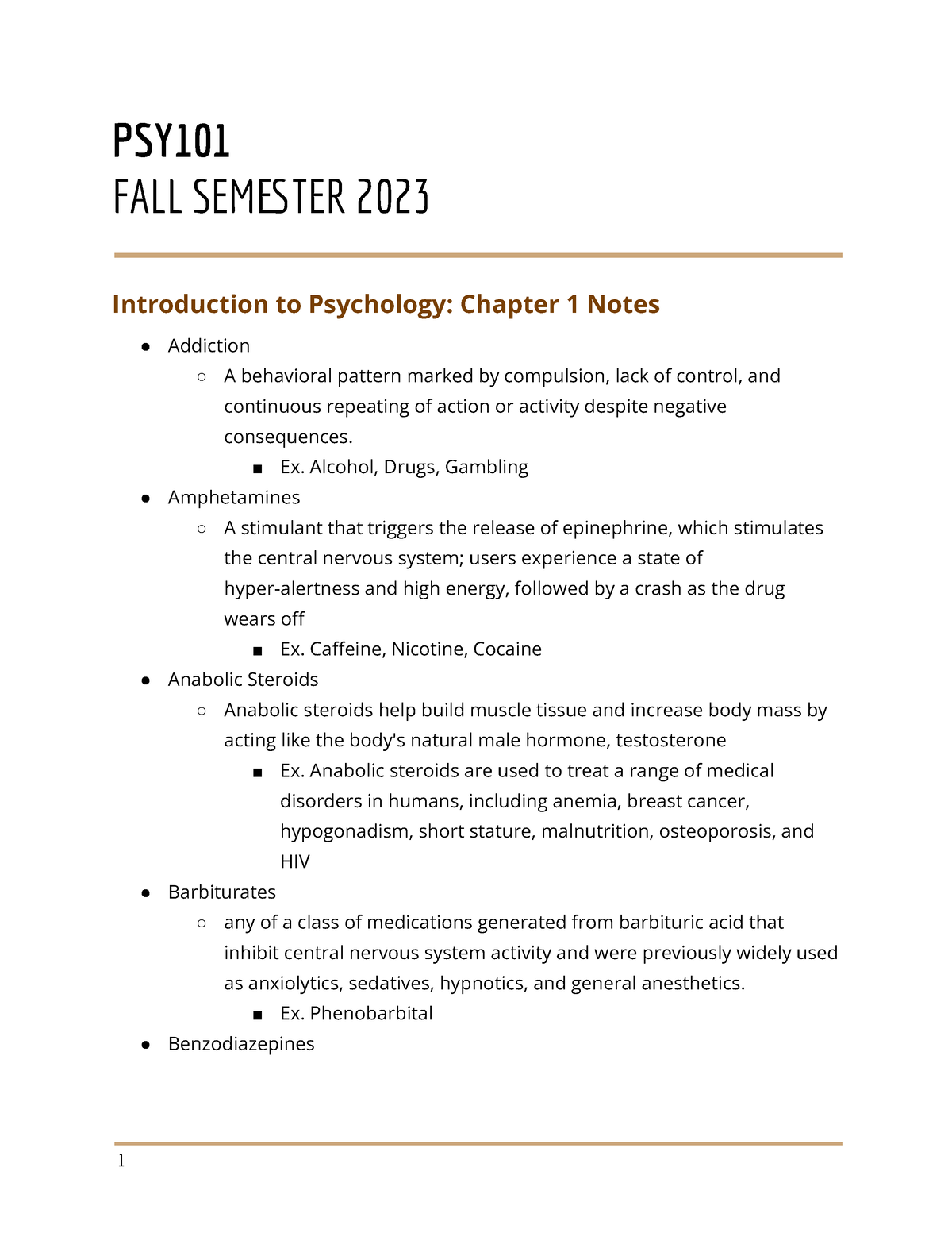 Introduction To Psychology Chapter 1 Notes 2 Psy Fall Semter 2023 Introduction To Psychology 