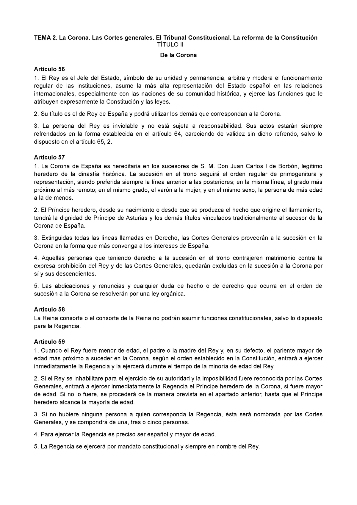 Tema 2 - TEMA 2. La Corona. Las Cortes Generales. El Tribunal ...