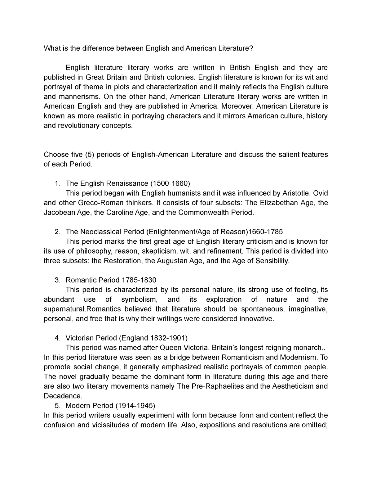 LIT313B Activity What Is The Difference Between English And American 