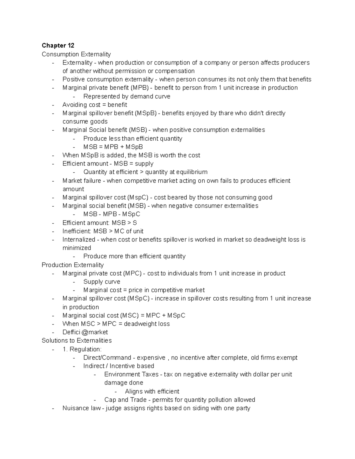 ECON 102 Notes CH 12 - Chapter 12 Consumption Externality - Externality ...