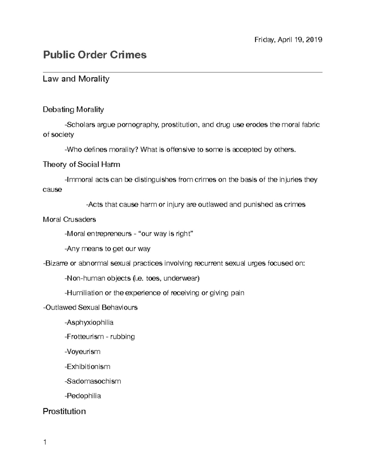 CJ 201 Public Order Crime Notes Friday, April 19, 2019 Public Order