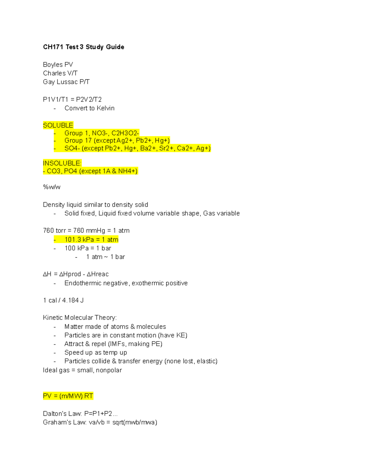 CH 171 Test 3 - Study Guide for Test 3/4 - CH171 Test 3 Study Guide ...