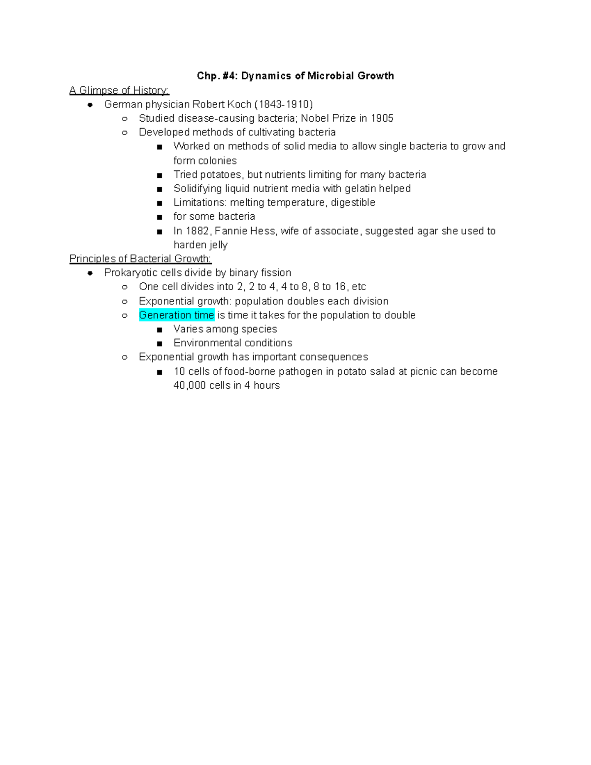 Clincial Lecture Notes chp. 4 and 5 Chp. 4 Dynamics of Microbial