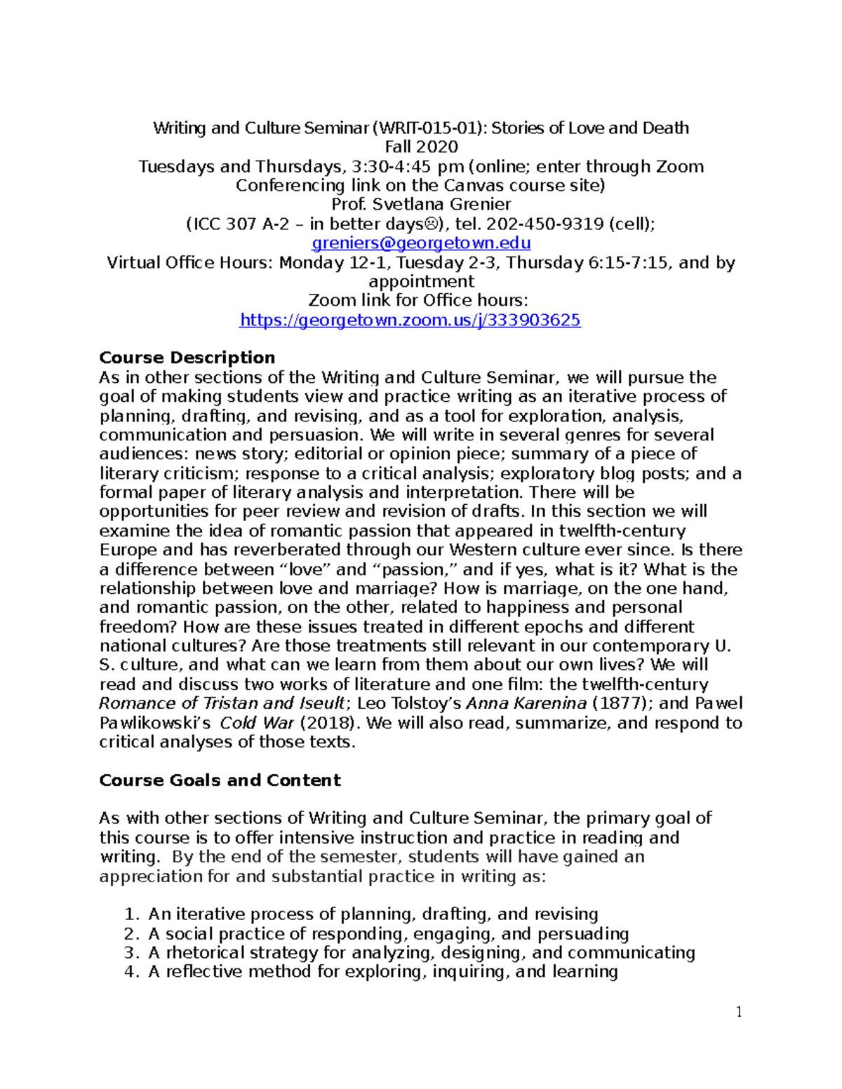 WRIT 015-Syllabus Fall 2020 SG - Writing and Culture Seminar (WRIT-015 ...