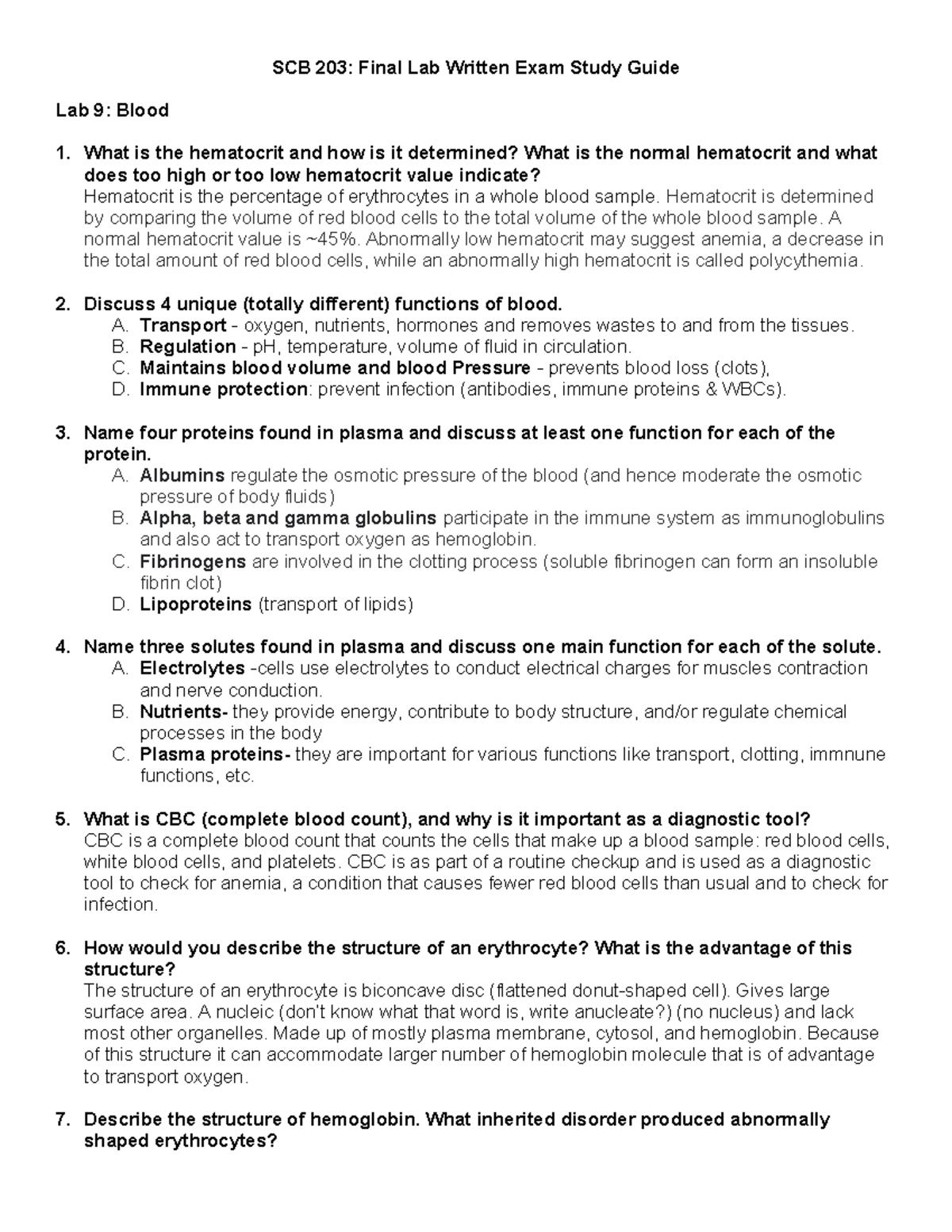 Study Guide SCB 203 Final Written Exam Answers - SCB 203: Final Lab ...