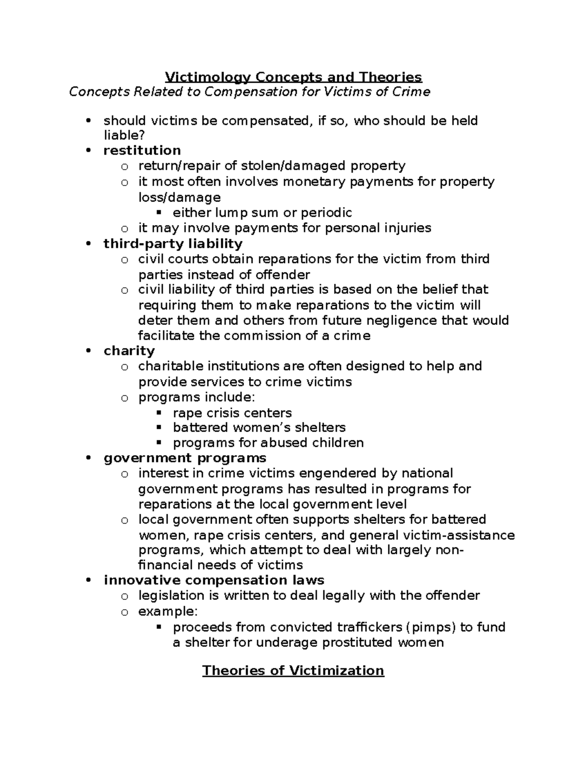 SOCI 425 2:9 - lecture notes - Victimology Concepts and Theories ...