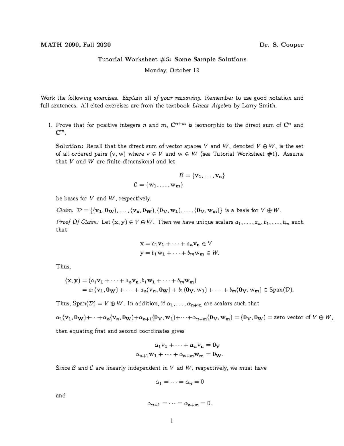 Math 2090 Fall20 Worksheet 5 Sol - MATH 2090, Fall 2020 Dr. S. Cooper ...