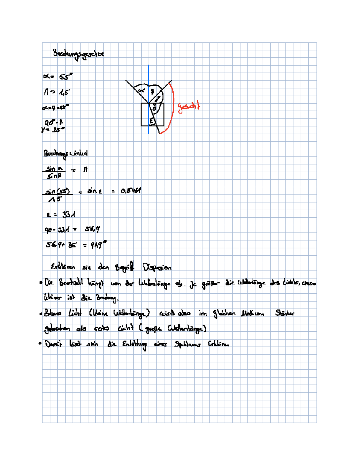 Physik Optik Aufgabensammlung - Brechungsgesetze 2 550 D 1, F I 1 ...