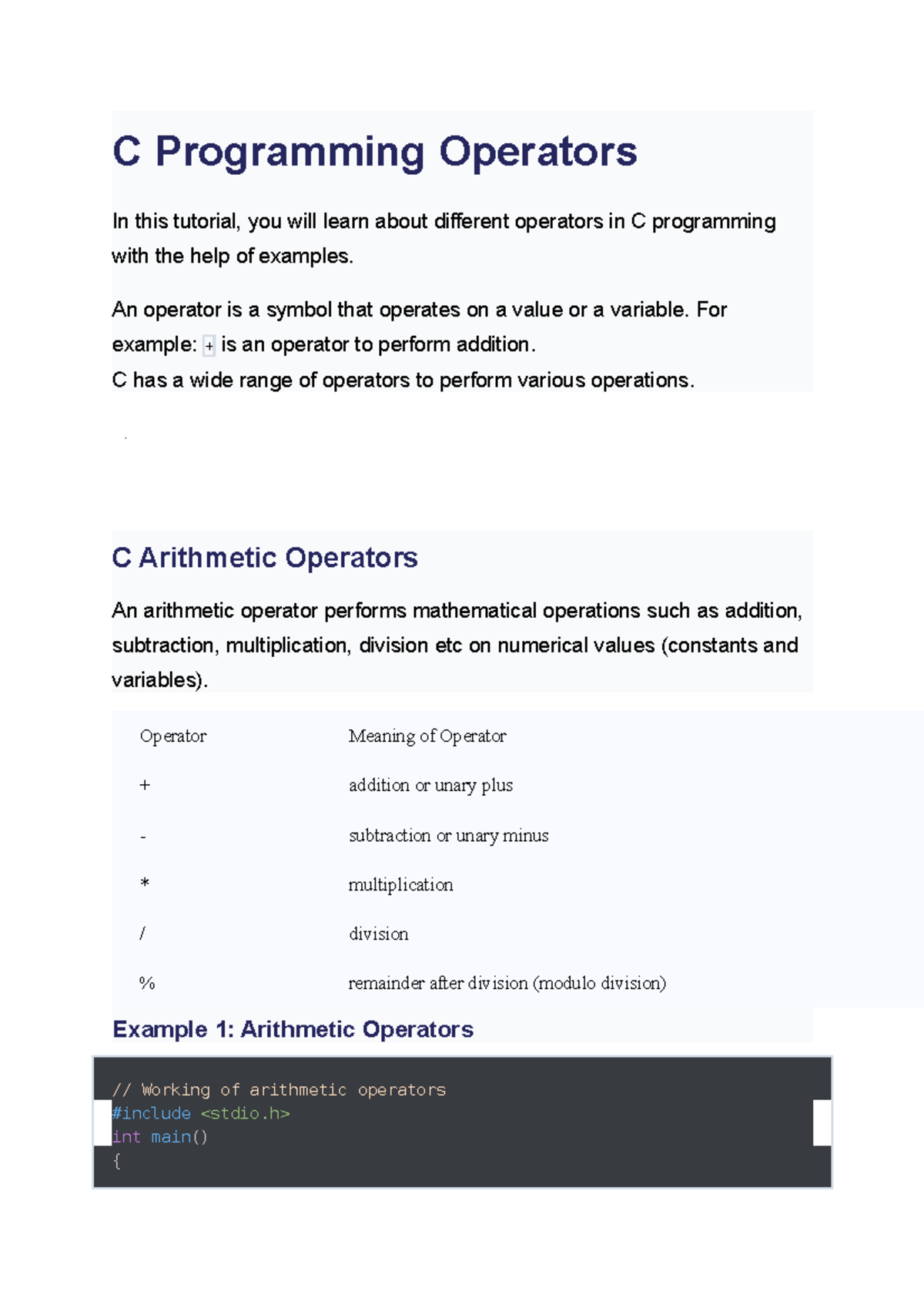 different operators in C programming - An operator is a symbol that ...