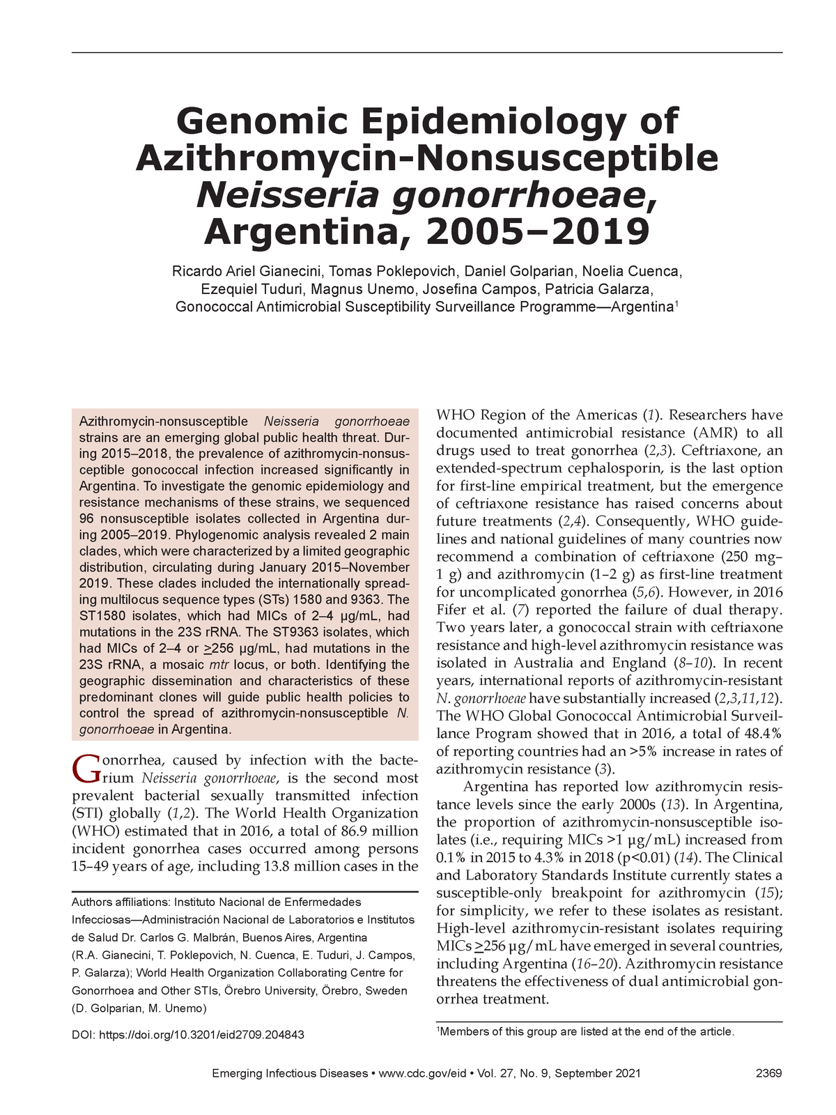 Genomic Epidemiology Of Azithromycin Nonsusceptible Neisseria Gonorrhoeae Argentina 2005 5036