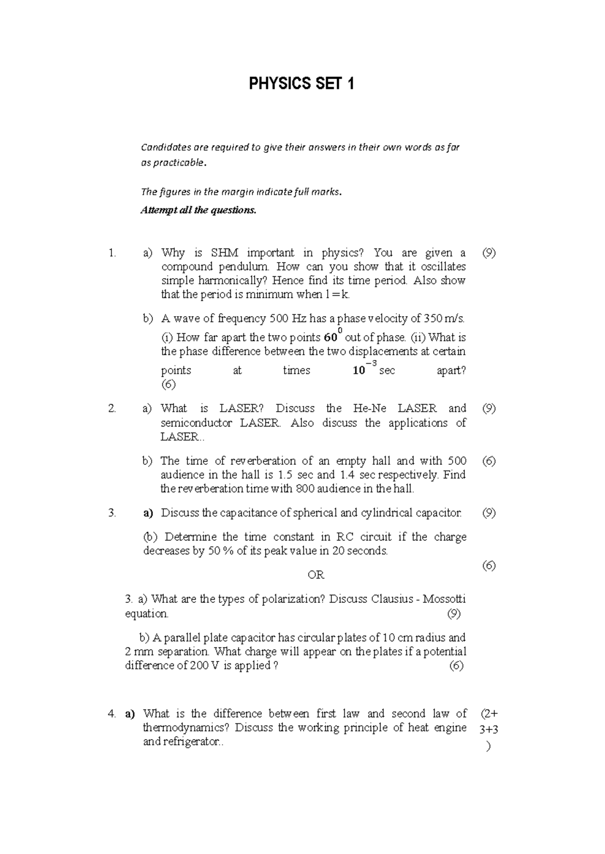 Physicsmodelset - physics pratice questions - PHYSICS SET 1 Candidates ...