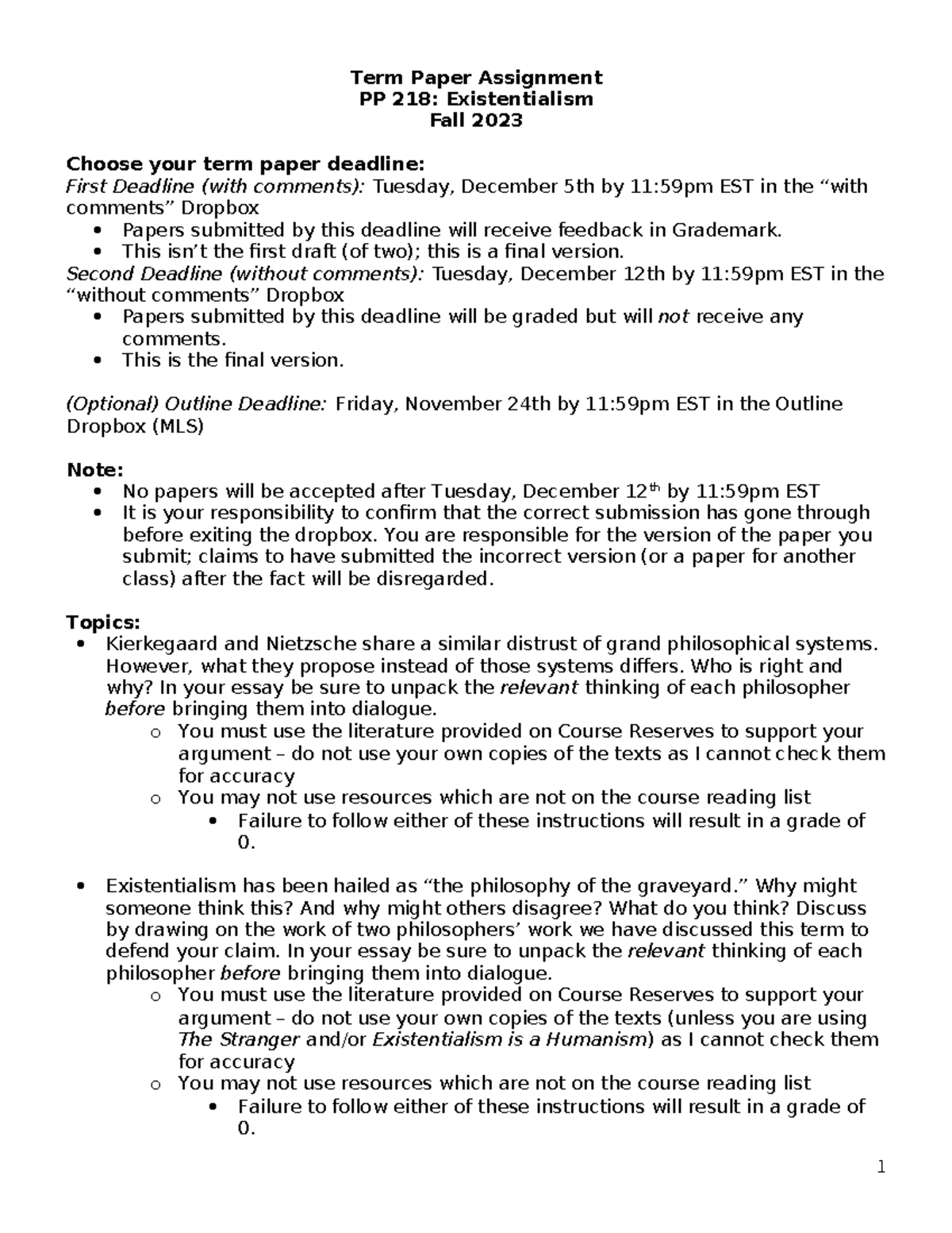 Final Paper Topics and Guide - Term Paper Assignment PP 218 ...