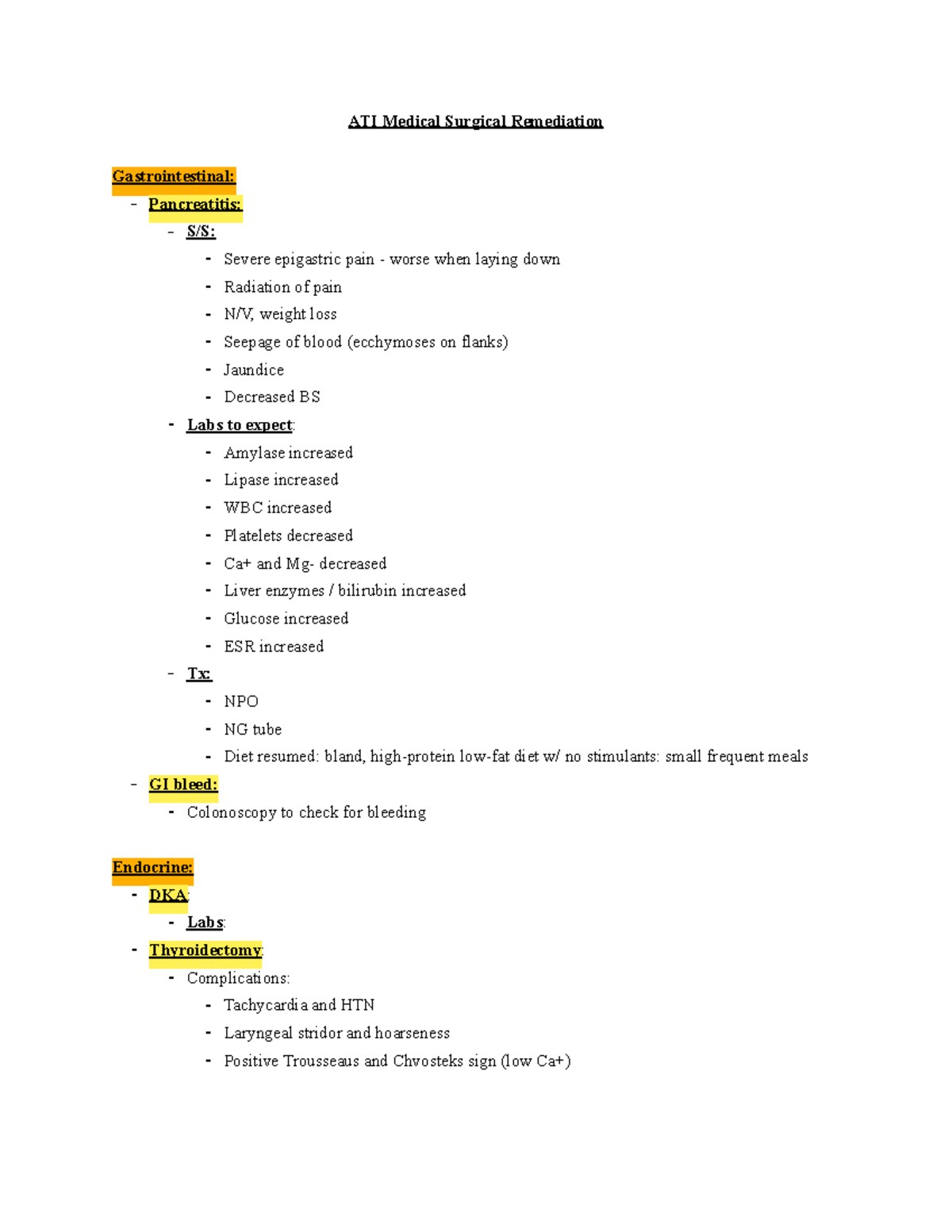 Adult ati study guide notes for ATI ATI Medical Surgical