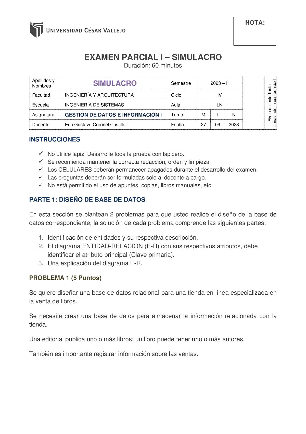 GDI-1 Parcial-1 SEC-B2 - EXAMEN PARCIAL I – SIMULACRO Duración: 60 ...