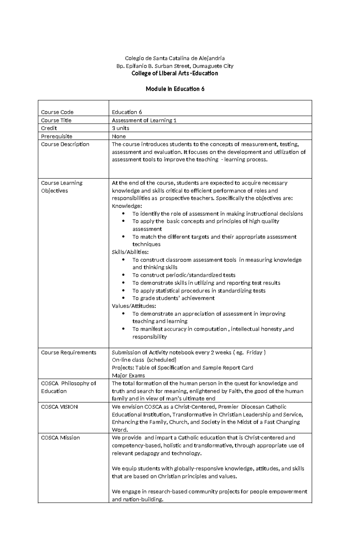 Educ 6 Module 1 - Sample - Colegio de Santa Catalina de Alejandria Bp ...