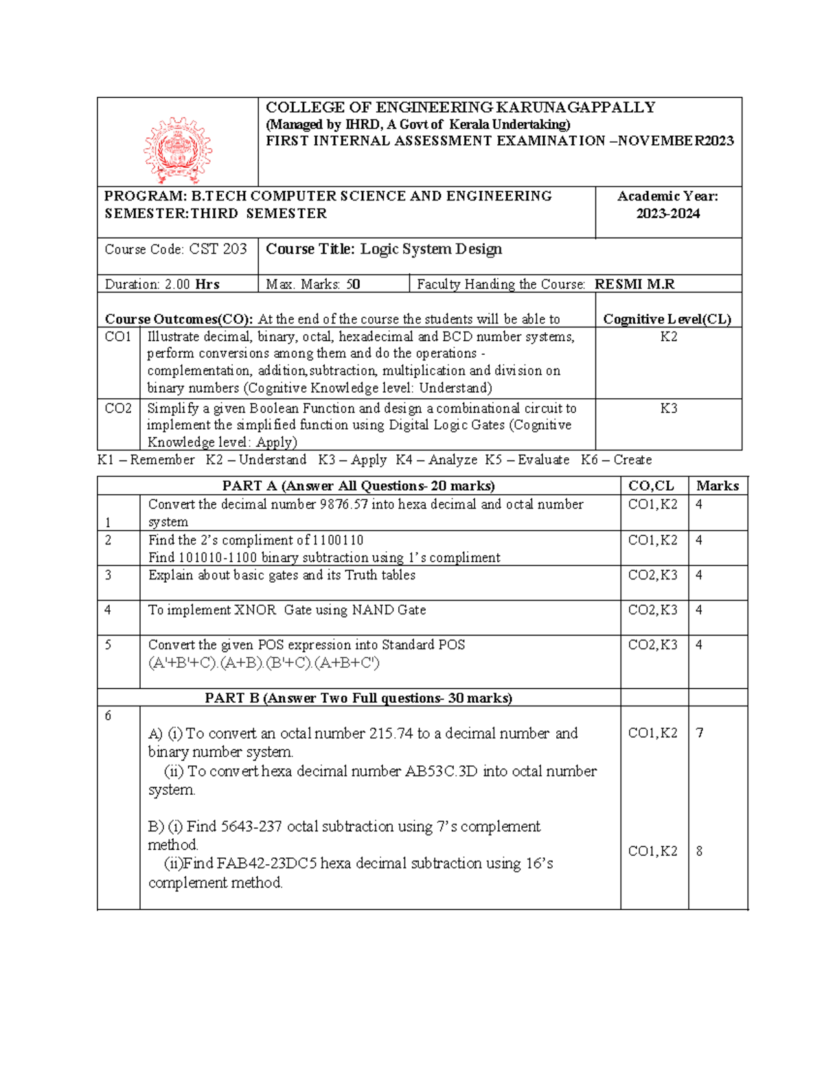 LSD S3 CSA CSB Question Paper - COLLEGE OF ENGINEERING KARUNAGAPPALLY ...