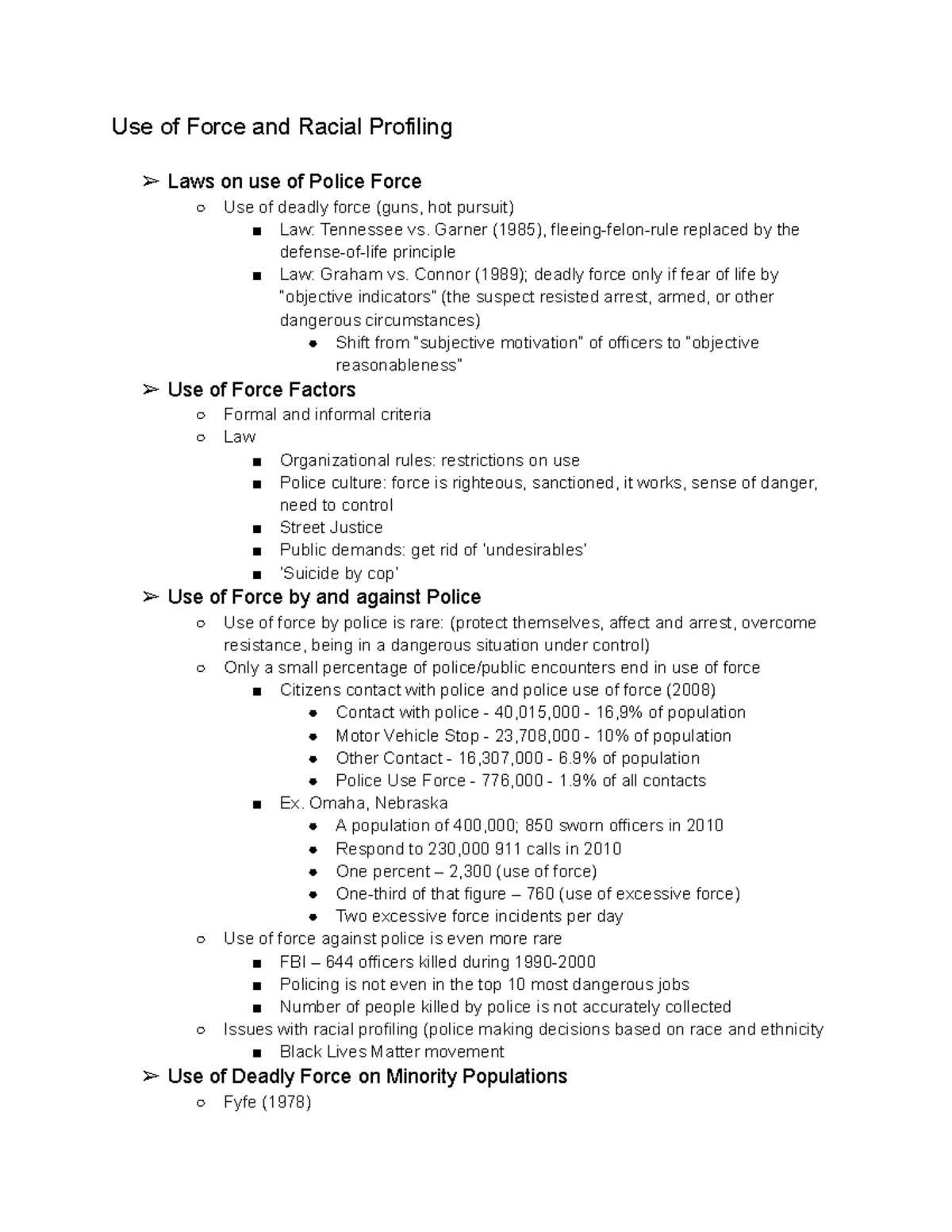 Week Seven Lecture pt 2 - Use of Force and Racial Profiling Laws on use ...