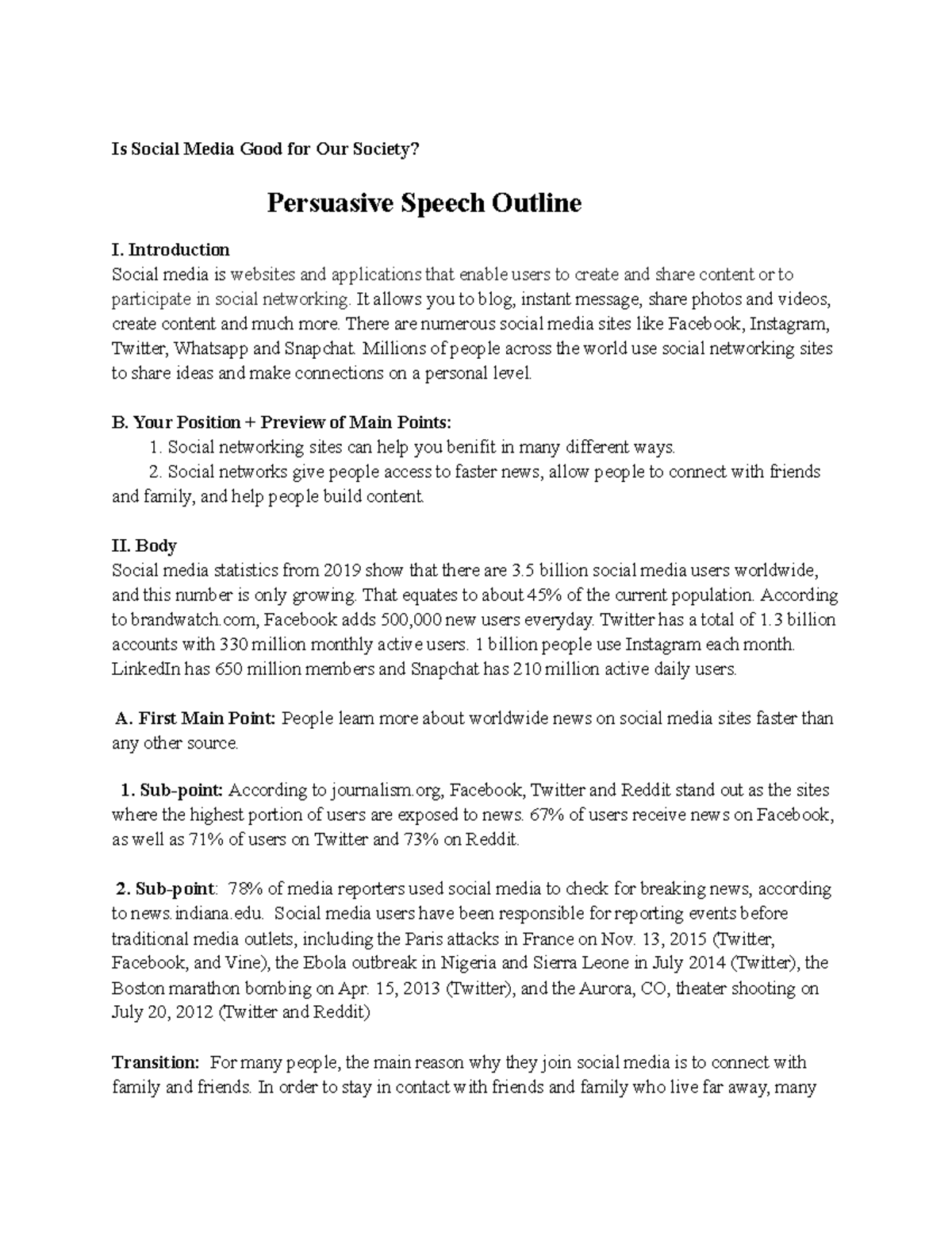 persuasive speech about social media brainly