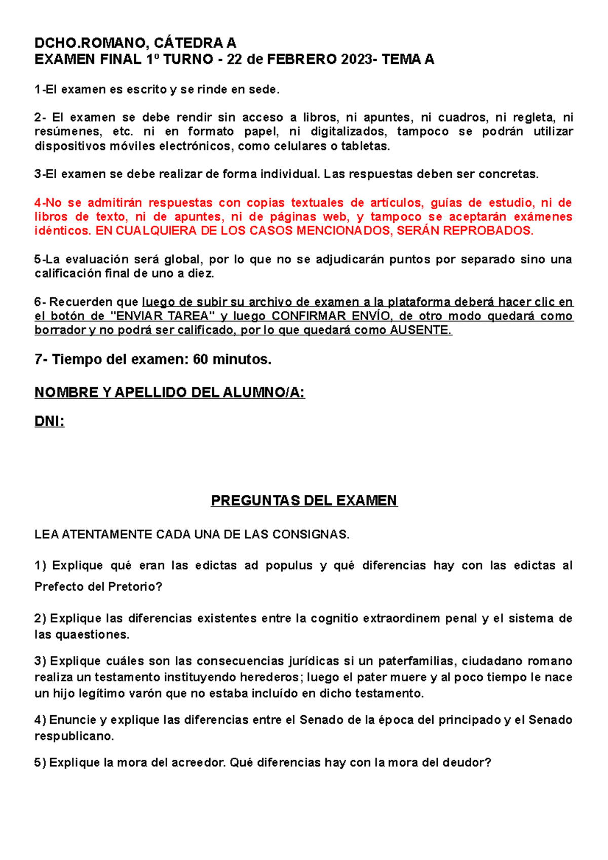 Examen Final 1 - Finsl - DCHO, CÁTEDRA A EXAMEN FINAL 1º TURNO - 22 De ...