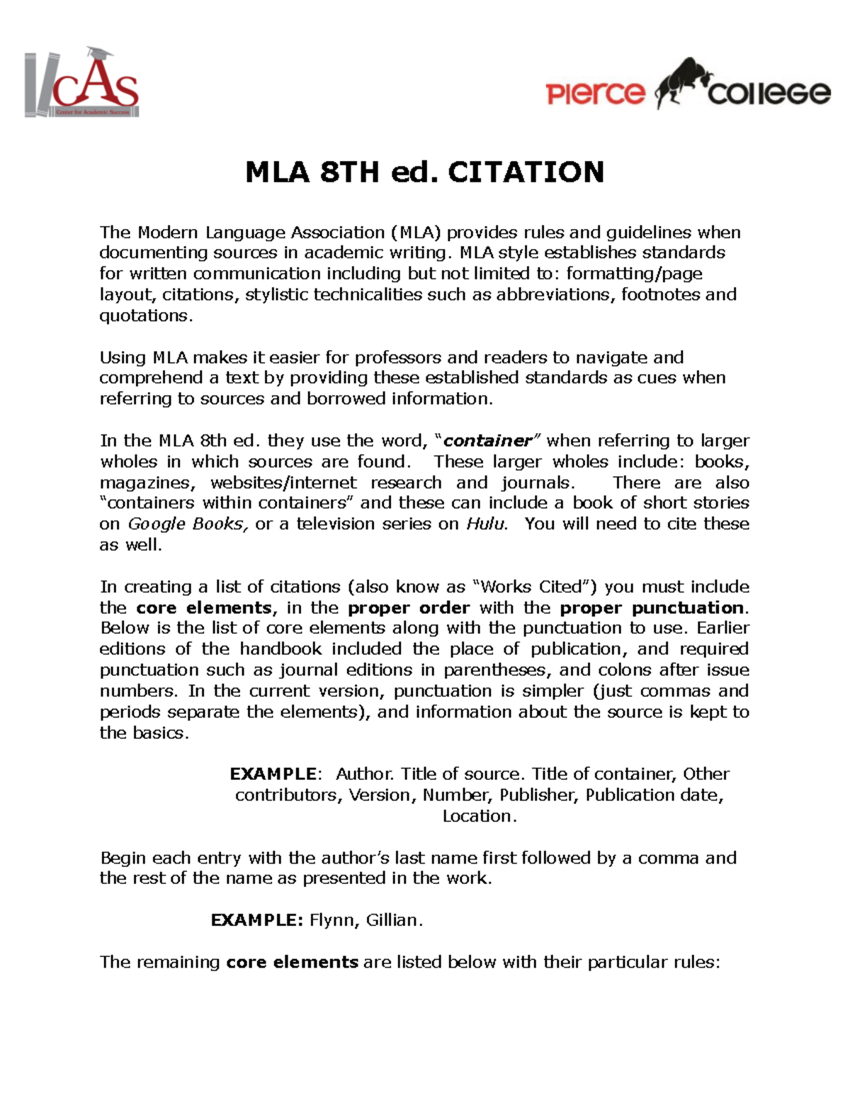 Mla Citation Eng 101 English Mla 8th Ed Citation The Modern Language Studocu