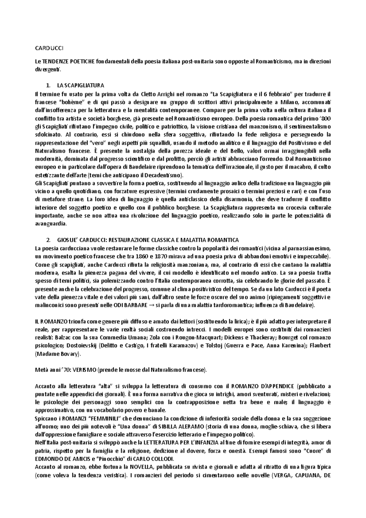 Carducci - brevi appunti - CARDUCCI Le TENDENZE POETICHE fondamentali ...