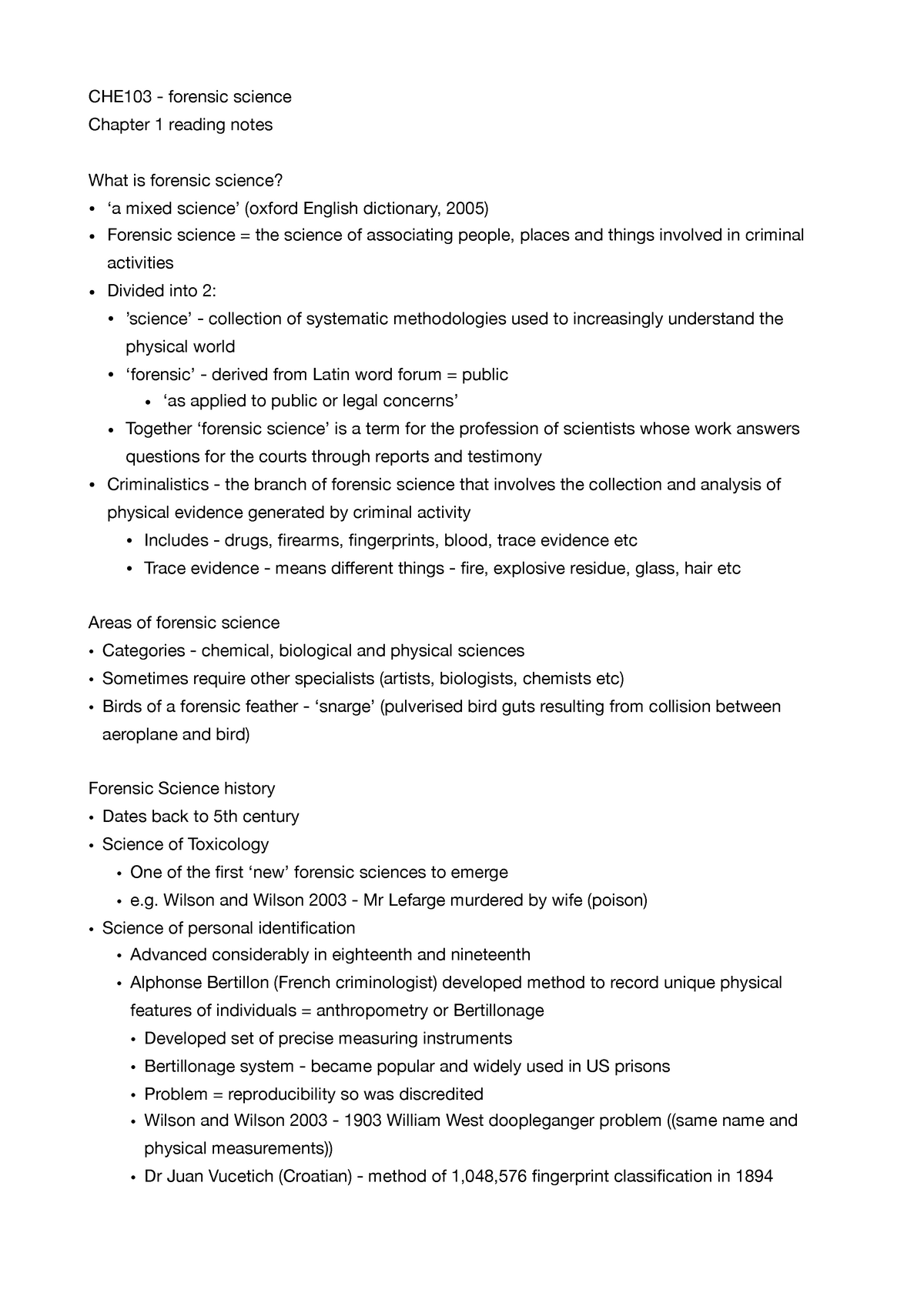 Chapter 1 Reading Notes - CHE103 - Forensic Science Chapter 1 Reading ...