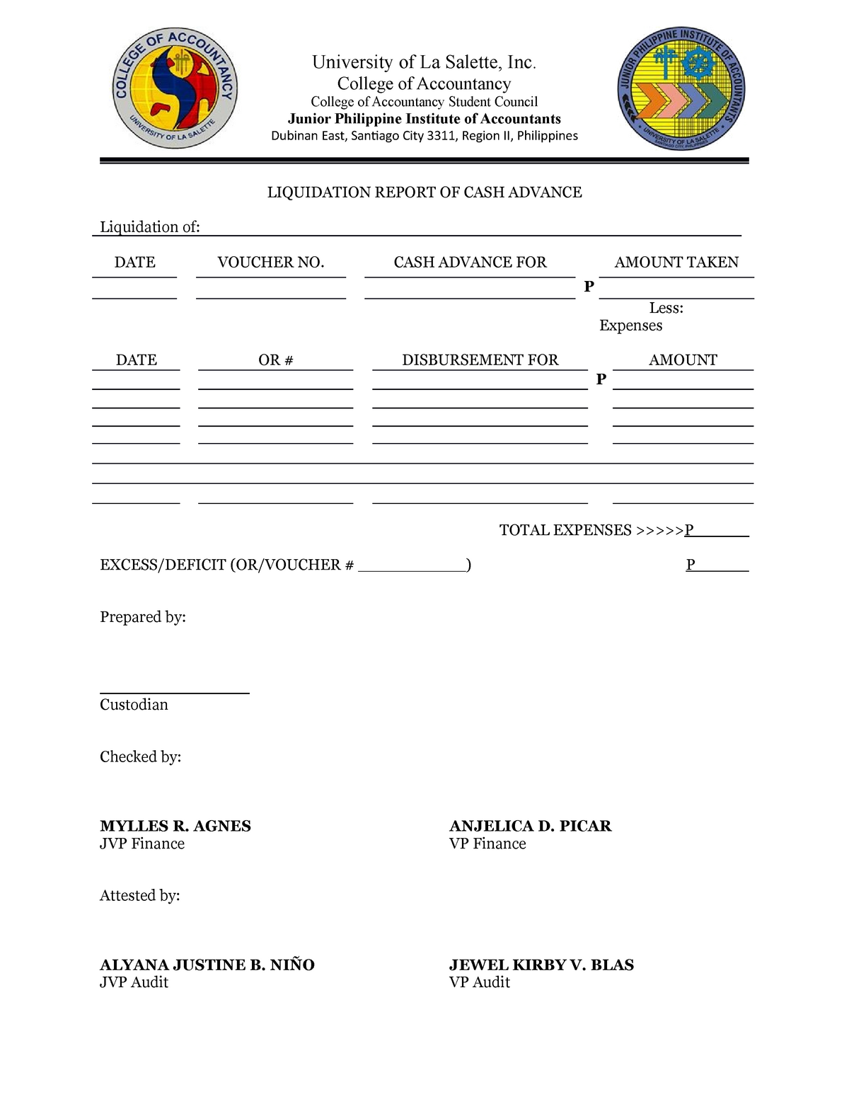 liquidation-report-of-cash-advance-university-of-la-salette-inc