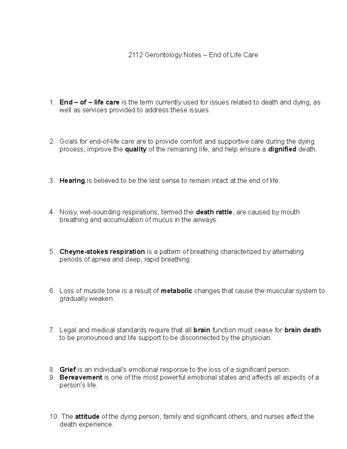 Unit 13 end of life care terms - 2112 Gerontology Notes – End of Life ...