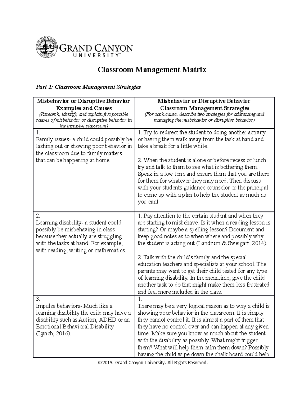 Classroom Management Matrix Try to redirect the student to doing