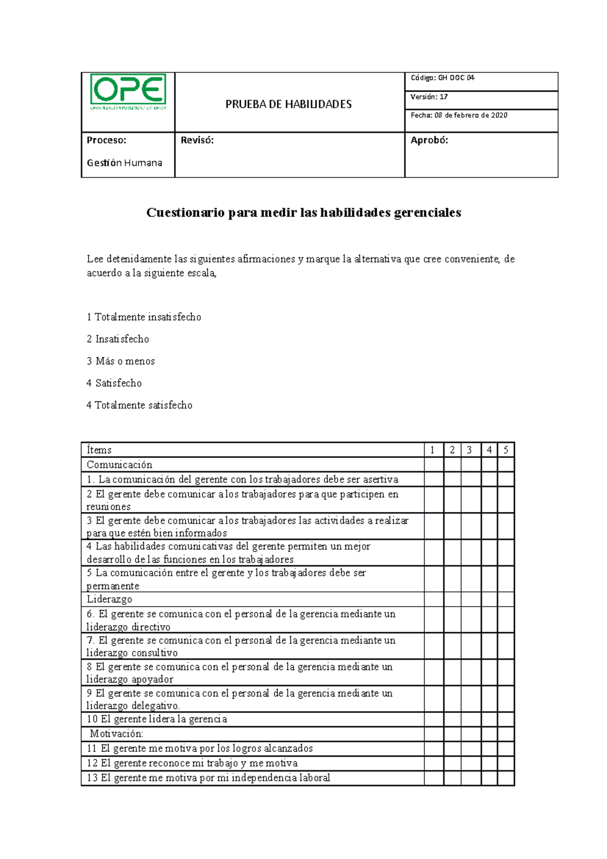 Prueba DE Habilidades Gerenciales GESTION DE TALENTO HUMANO - Manejo De ...