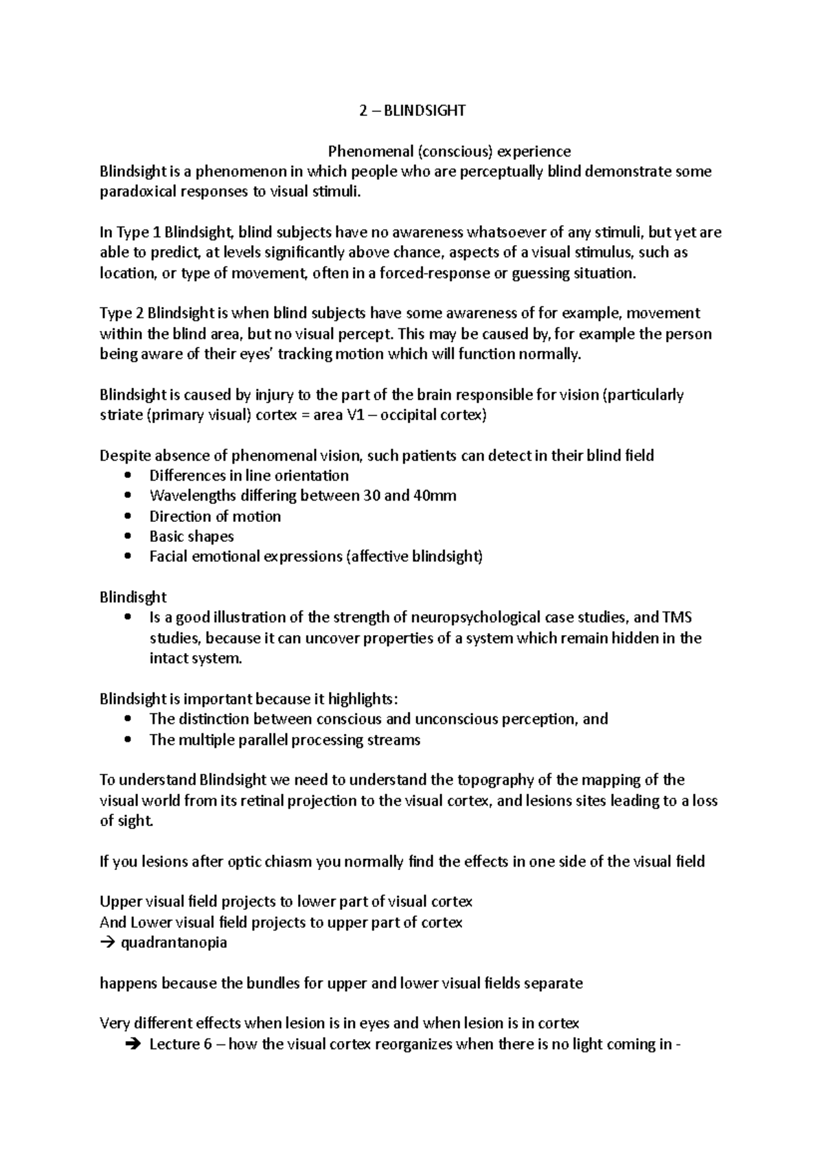 2 Blindsight Lecture notes 12 2 BLINDSIGHT Phenomenal